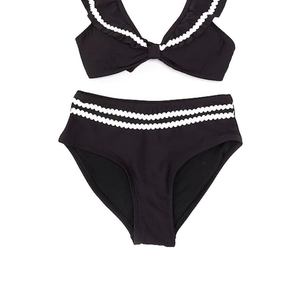 GB Youth Girl Two Piece Swimsuit Rick Rack Flounce black bathing suit size 12